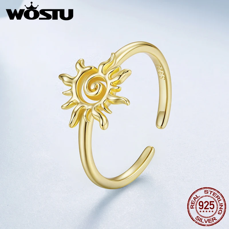 

WOSTU Стерлингового Серебра 925 пробы Золото Солнце Луна Открытое Кольцо Золото 18 карат Открытые Кольца Оригинальные Удачи для Женщин Изящные Ювелирные Изделия Подарок На День Рождения
