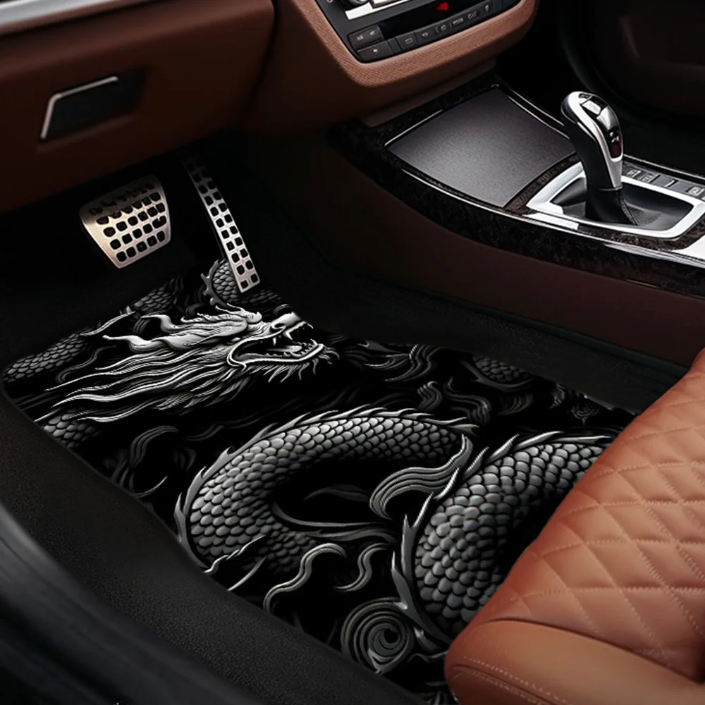 Fit Black Chinese Dragon Car Floor Mats, Durable All-Season Vehicle Interior Protection& Decorative Accessories For Most Models-