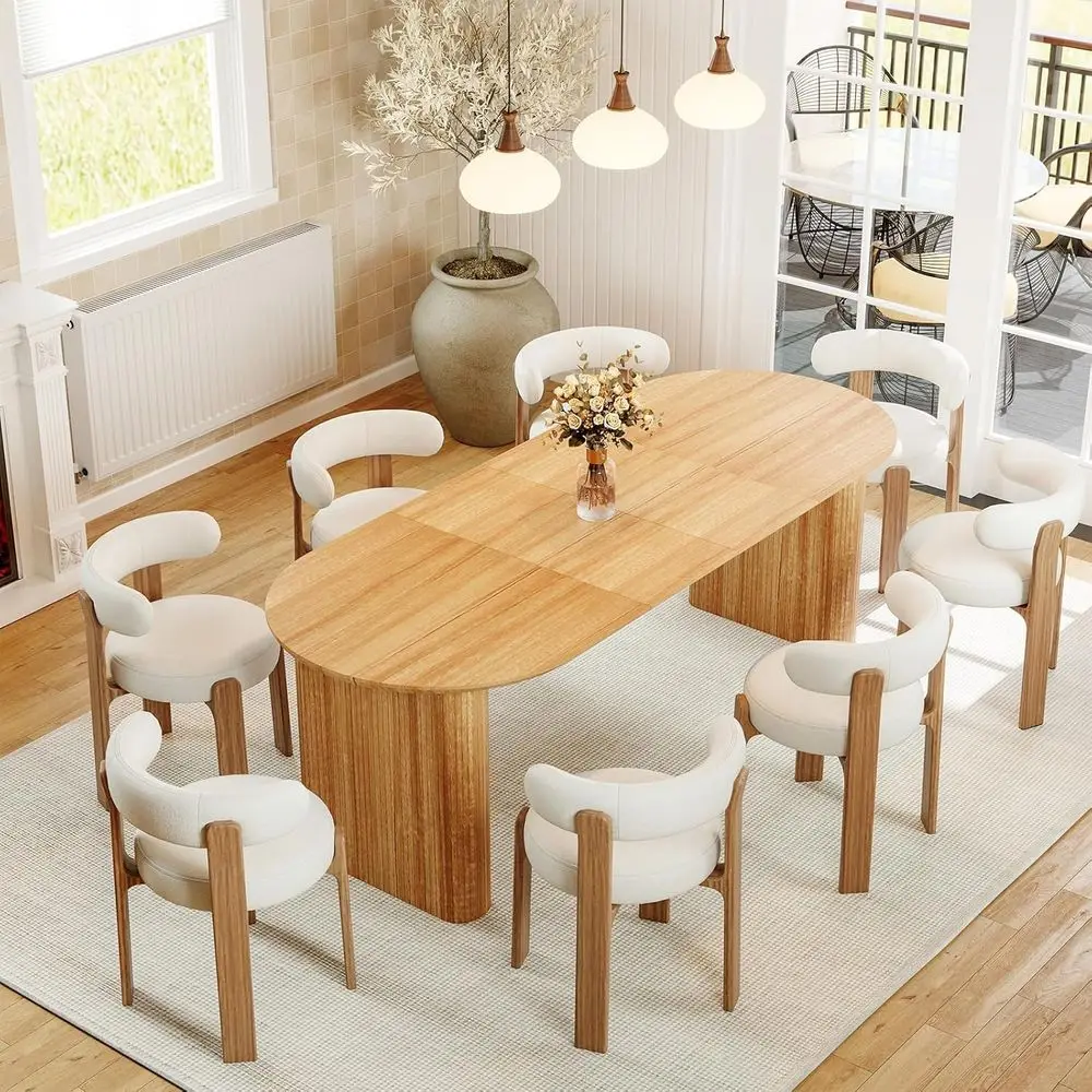 

Elegant 90 Oval Extendable Dining Table with Curved Wooden Base for 4-8 Guests
