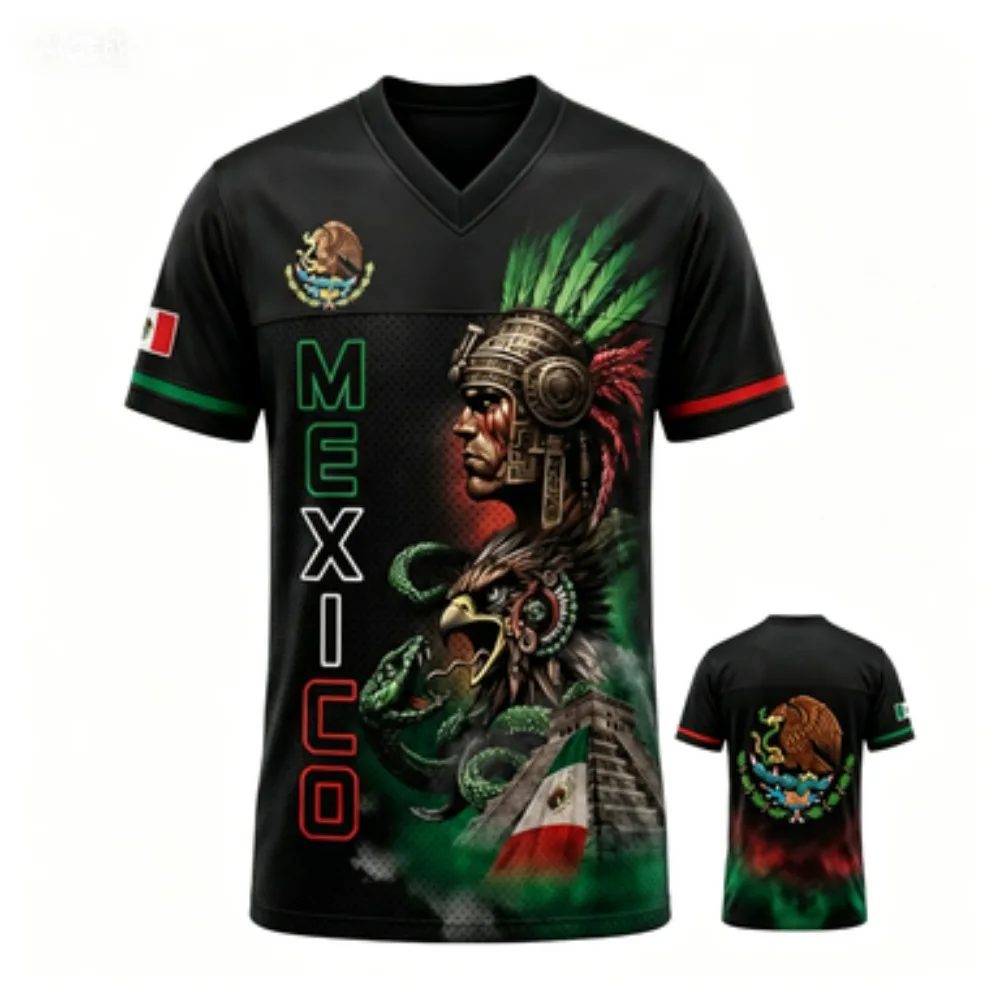 Aztec Warrior Eagle Pyramid Snake Flag Gradient Print Men T Shirt Quick Dry Summer Casual Sport Fan Short Sleeve Tops