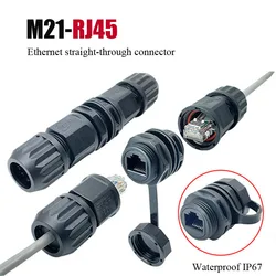Waterdichte Rj45 Ethernet Connector M21 Rj45 Communicatie Socket Door Muur Installatie 8p8c Recht Door Netwerk Plug