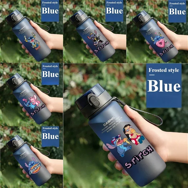 400-1000ML Disney Cartoon Blue Colour Kawaii Stitch Cup Steedy Water Vacuum Cup Boy Girl Students Plastic School Water Bottle