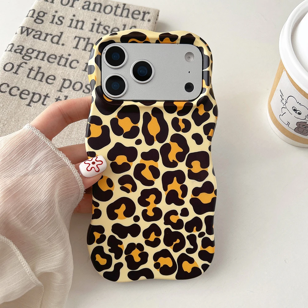 Modische 2-in-1-Handyhülle mit Leopardenmuster für iPhone 13 14 15 16 17 18 Pro Max, Wellenkanten, angenehme Haptik, harte, schlanke Hülle – Detail 5