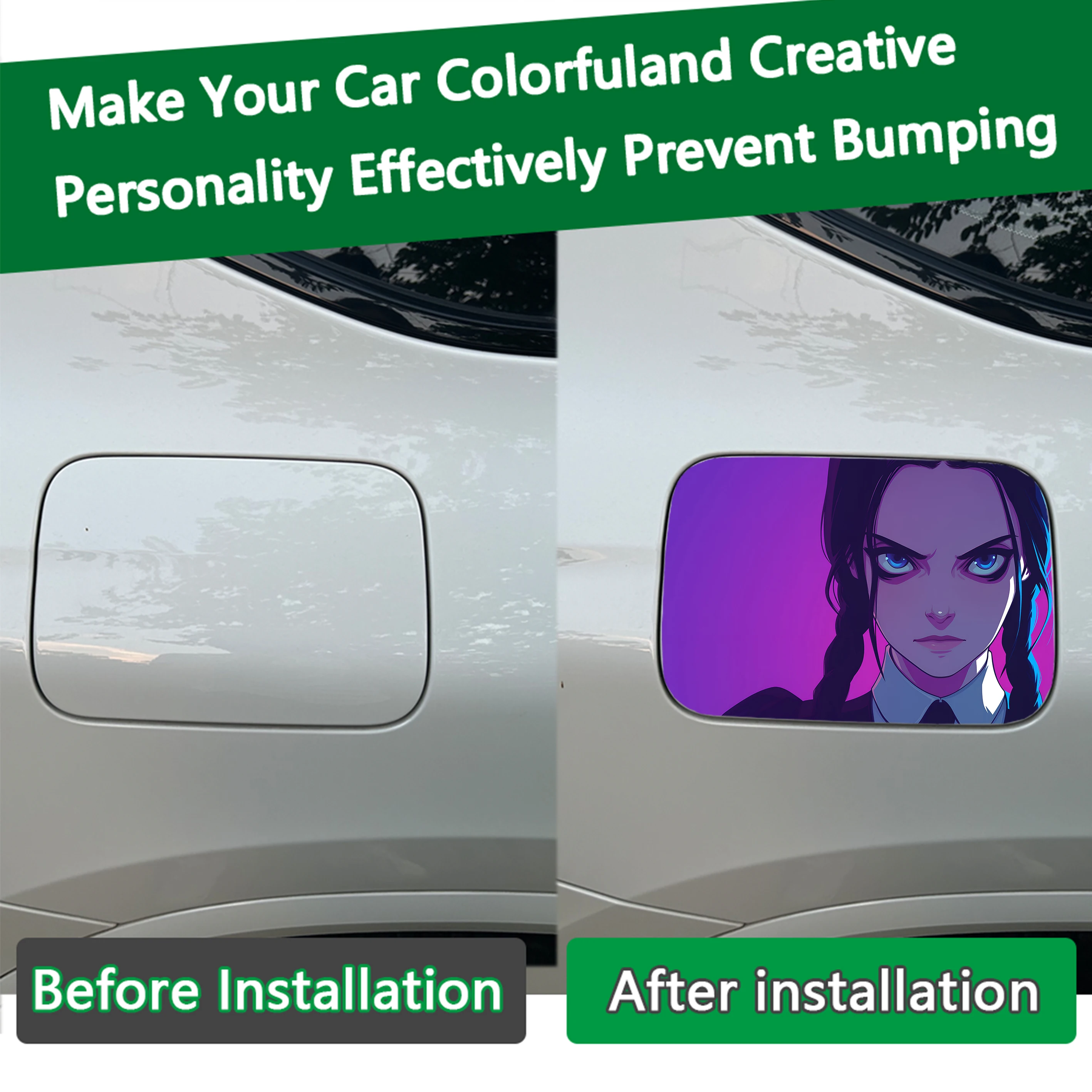 2PCS Purple Background Gothic Anime Girl Car Sticker Waterproof PET Vinyl Decal, Customizable Auto Fuel Tank Sticker view 4