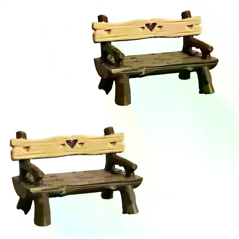 2Pcs 1/12 Miniature Bench Dollhouse Furniture Mini Park Chair Fairy Garden Ornament Micro Landscape Decor DIY Craft Accessories