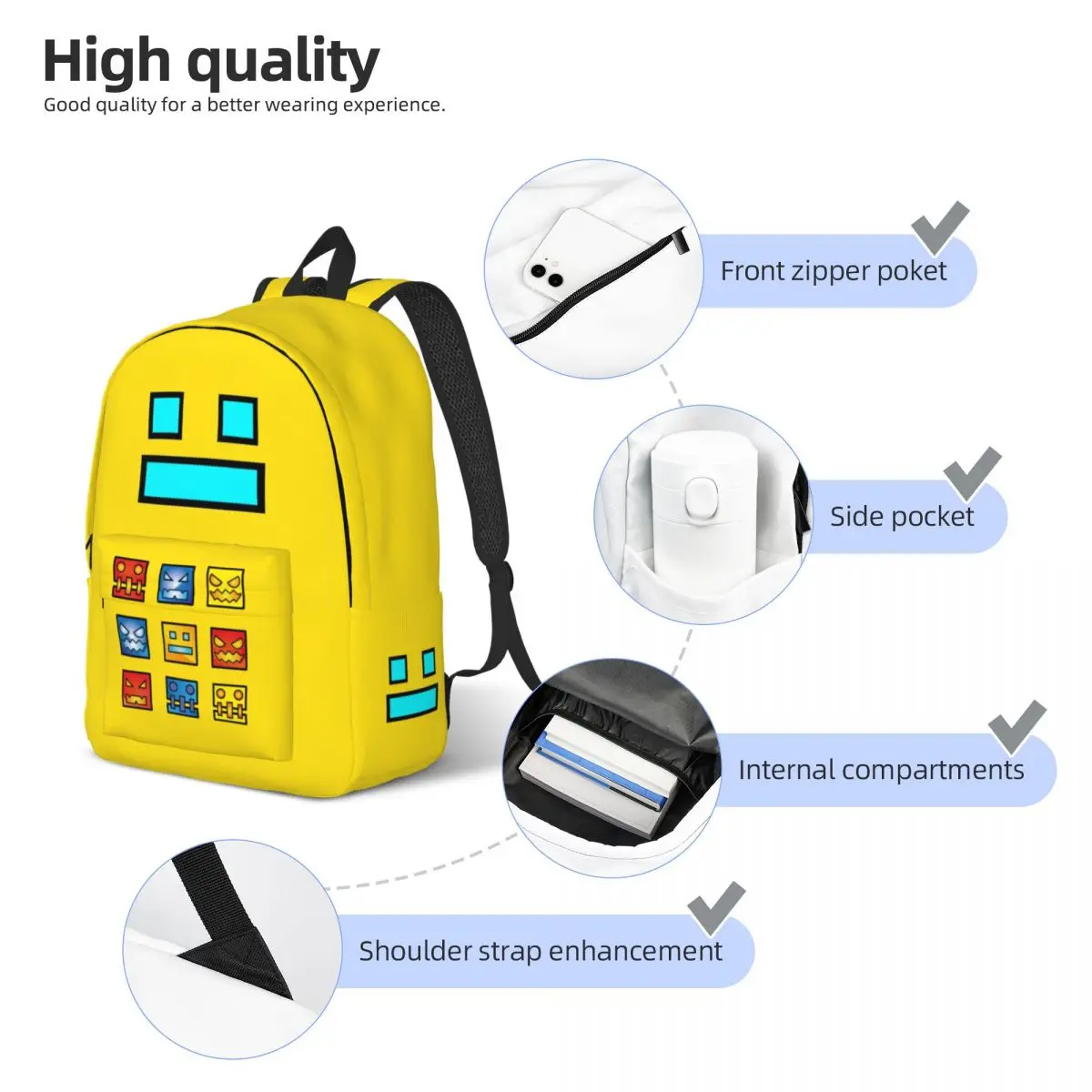 Icon Face-mochila de lona con aplicación de videojuegos para niño y estudiante, bolsa de libros para escuela, tablero geométrico, mochila para guardería preescolar