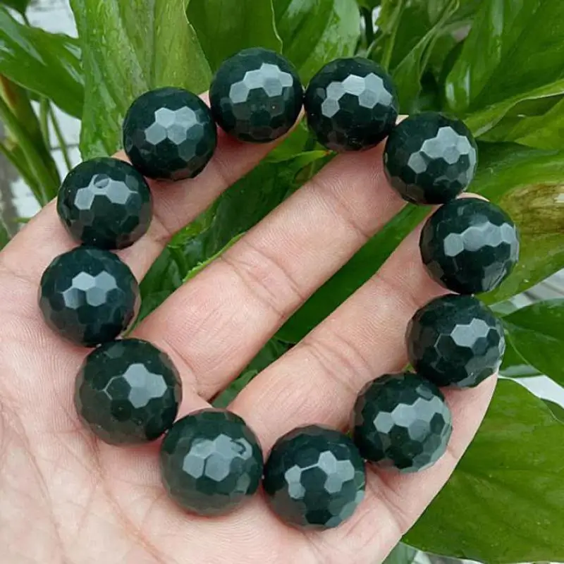 

Natural Nephrite Green Jade Bracelet Healing Bangle Men Women Fine Jewelry Genuine Chinese Hetian Jade Faceted Bead Bracelets
