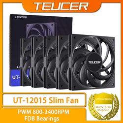 TEUCER 5PCS UT-12015 Slim PC Fan 120x120x15mm FDB Bearing Case Fan with PWM Sharing Technology (PST), Quiet Motor, 800–2400 RPM