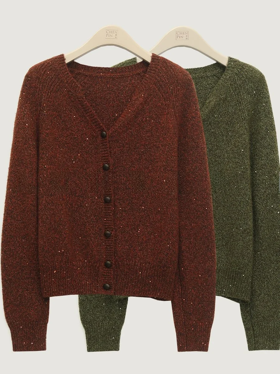 

Dkchenpin: Теплый женский вязаный кардиган из шелка и шерсти, осенняя коллекция 2025, с V-образным вырезом, укороченный, сохраняющий тепло