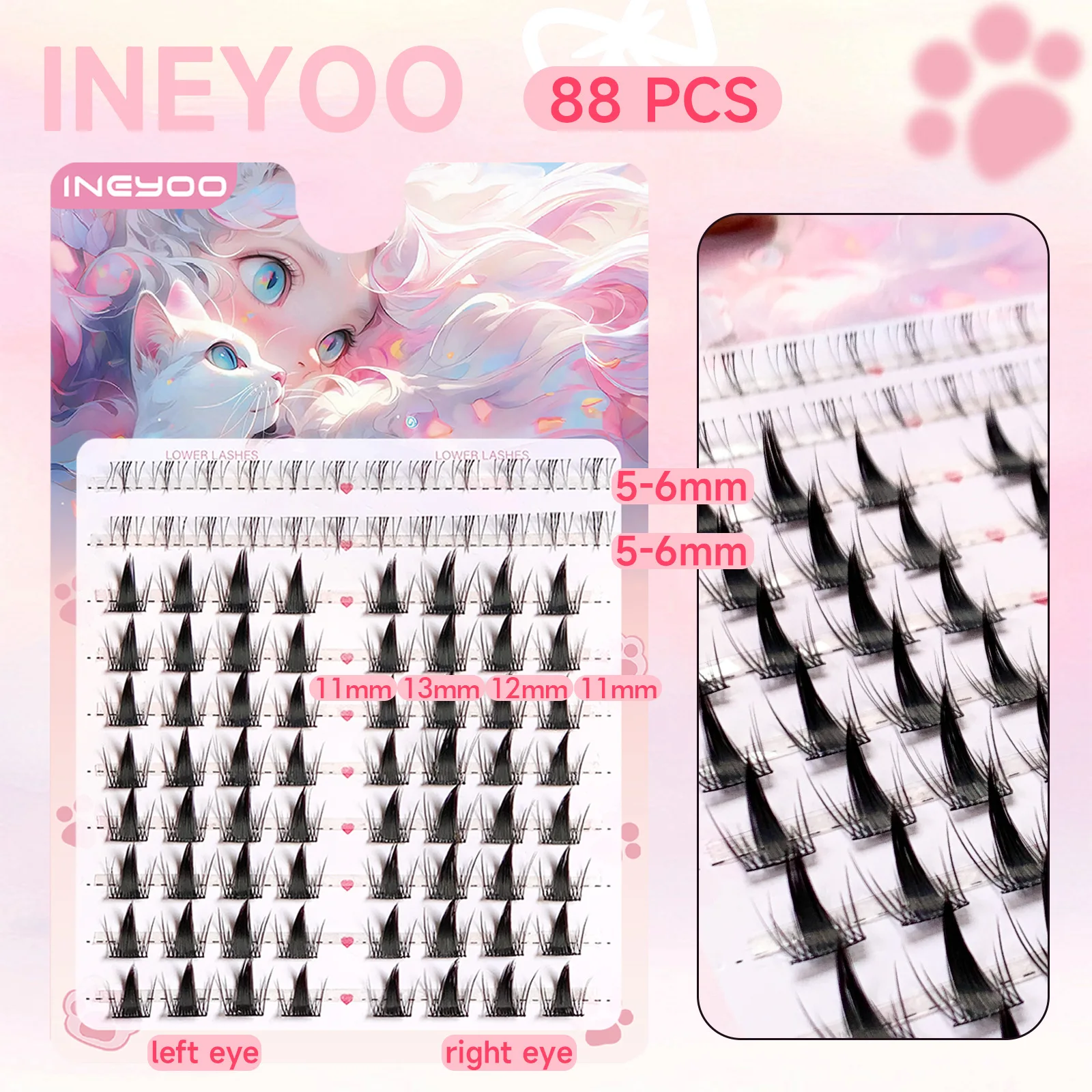 Petits cils de sécurité Cosplay Lolita, extension de faux cils, nickel é japonais, doux, outils de maquillage pour les yeux, 88 pièces