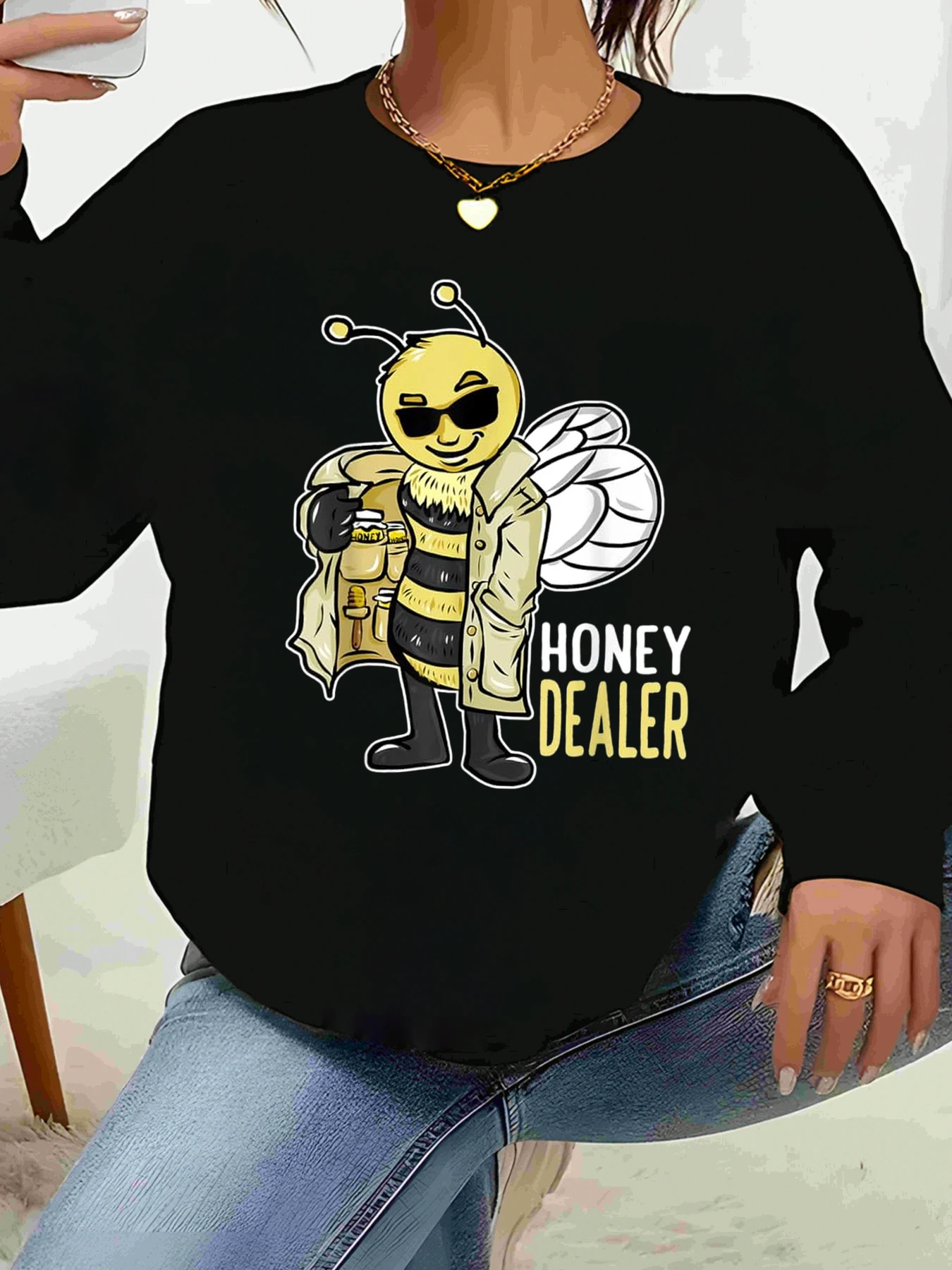 

Футболка с длинными рукавами и принтом Bee Honey Dealer, повседневная одежда на Хэллоуин, женская одежда