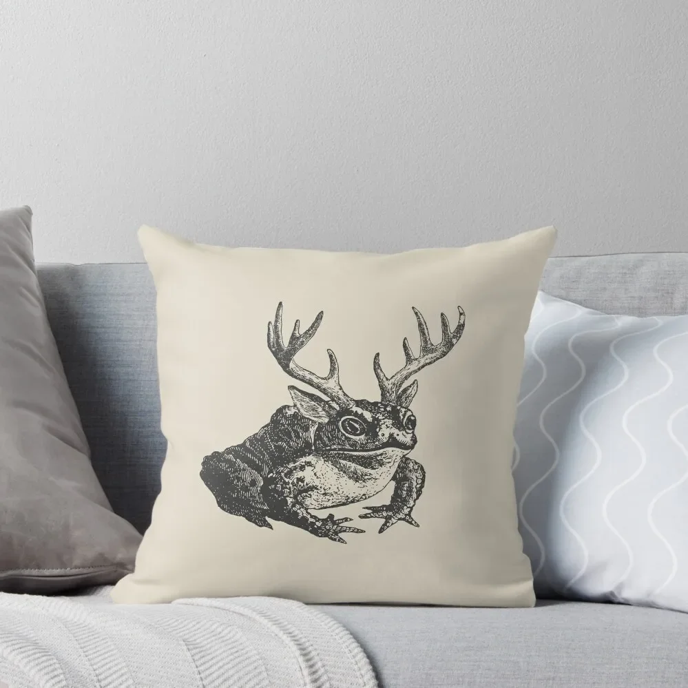 Cottagecore Frog with Antlers: Vintage Fairycore Toad with Horns and Ears Throw Pillow Sofa Cushion Cover Cushions Home Decor