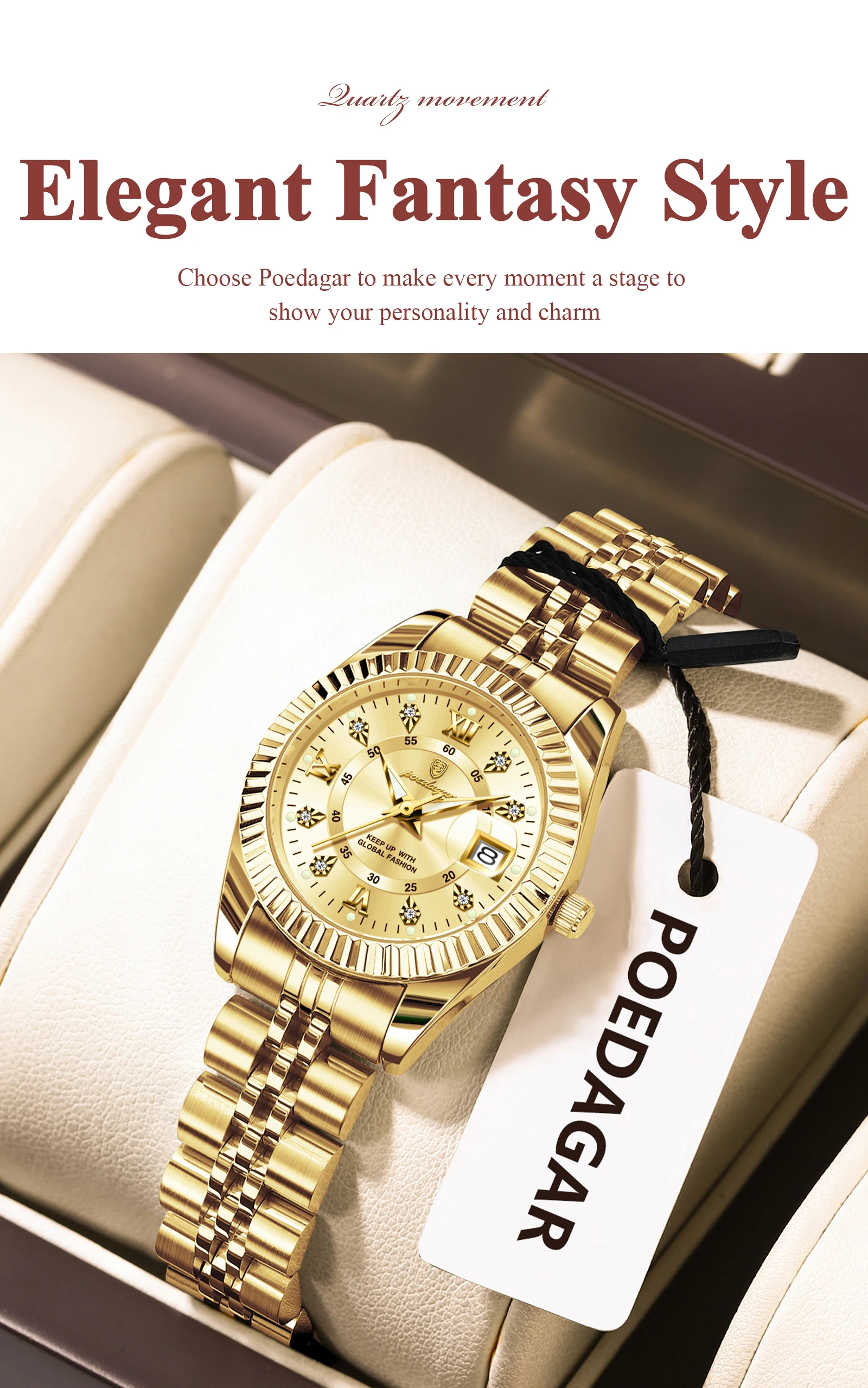 POEDAGAR Mode frauen Armbanduhr Wasserdicht Leucht Datum Elegante Damen Uhren Edelstahl Quarzuhr Für Frauen Reloj – Detail 3