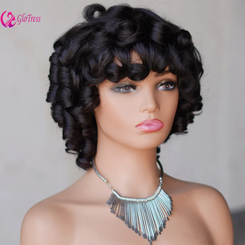 

Top Notch Bouncy Curly Wigs 10 Inch 200% Density Indian Virgin Remy Human Hair Wig Natural color 99J Short bob style wig