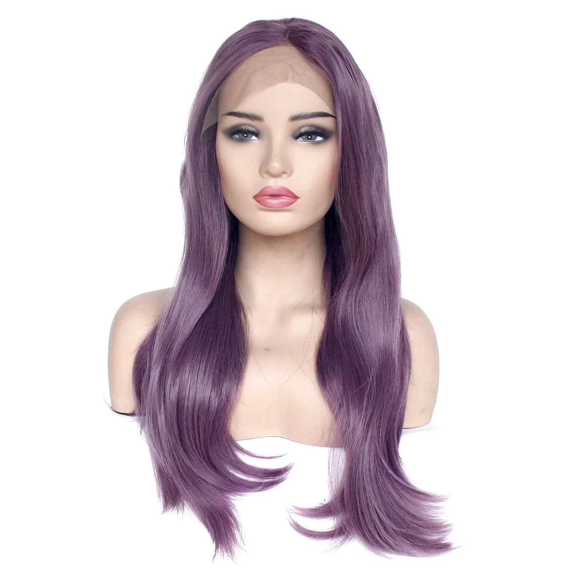 16 Inches Front Lace Wig Synthetic Wig Long Wave Purple Wigs for Women Cosplay -Party Natural Hair Heat Resistant