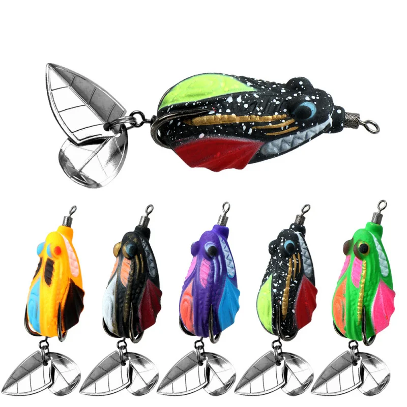 Enhanced Hook Thunder Frog Lure4.5cm7.2gDouble Sequin Lure for Blackfish Fishing Bionic Bait