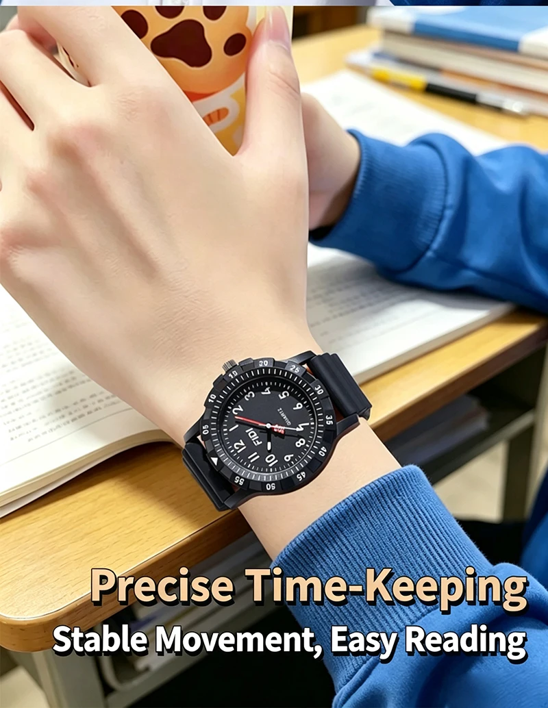 Unisex Student Quartz Watch Silicone Strap Large Number Dial Waterproof Sports Wristwatch for Teen Boys Girls School Daily Wear