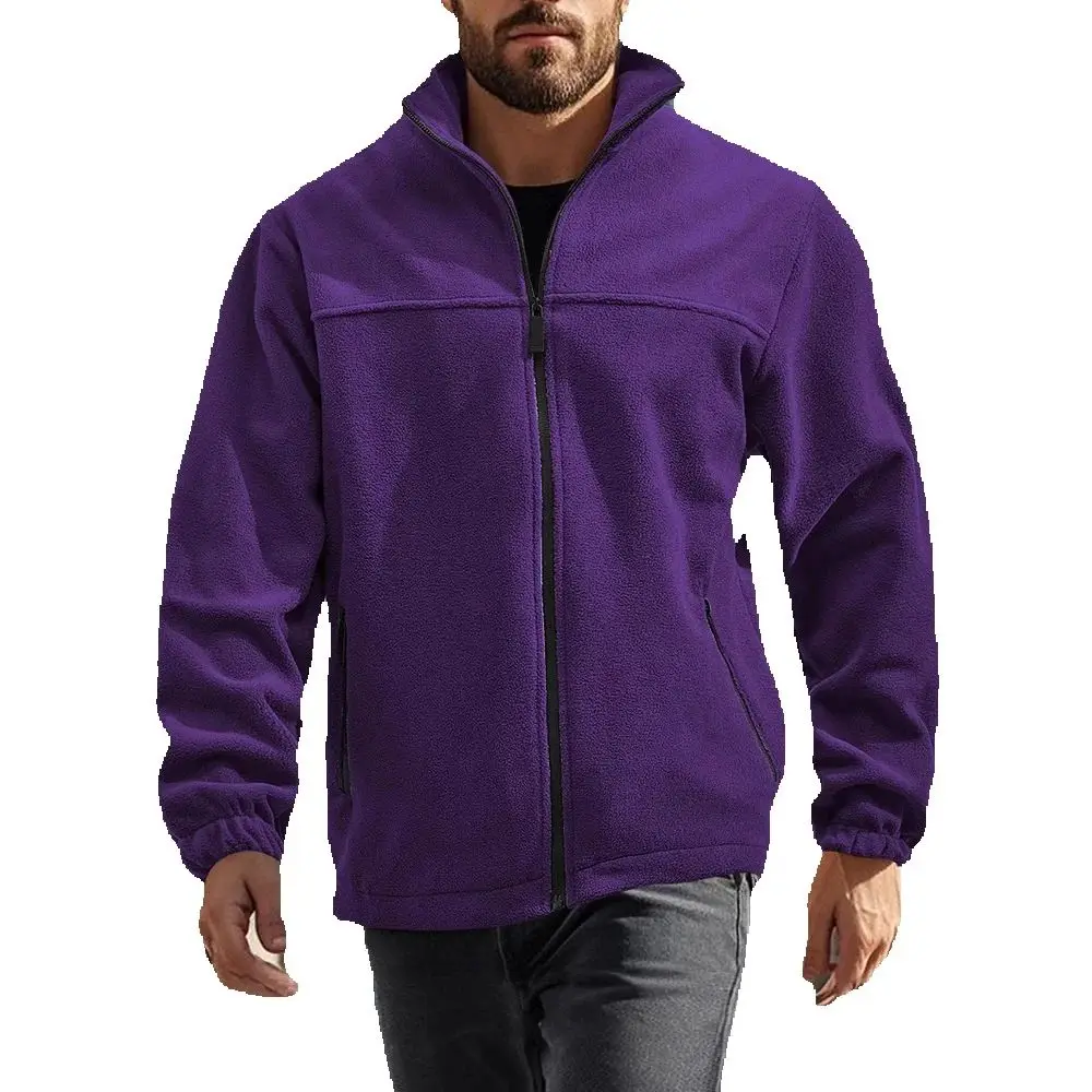 

Men's Fleece Knit Cardigan Tops, Outdoor Zipper Stand Up Collar Jacket ，Polar Fleece Warm Outwear