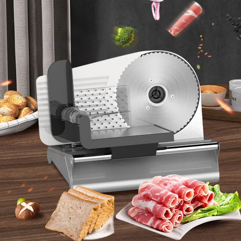 Máquina cortadora de carne congelada semiautomática, queso, jamón, salchicha, tocino, carne, cordero, costillas y rebanador de pan, versátil para otras carnes y tostadas