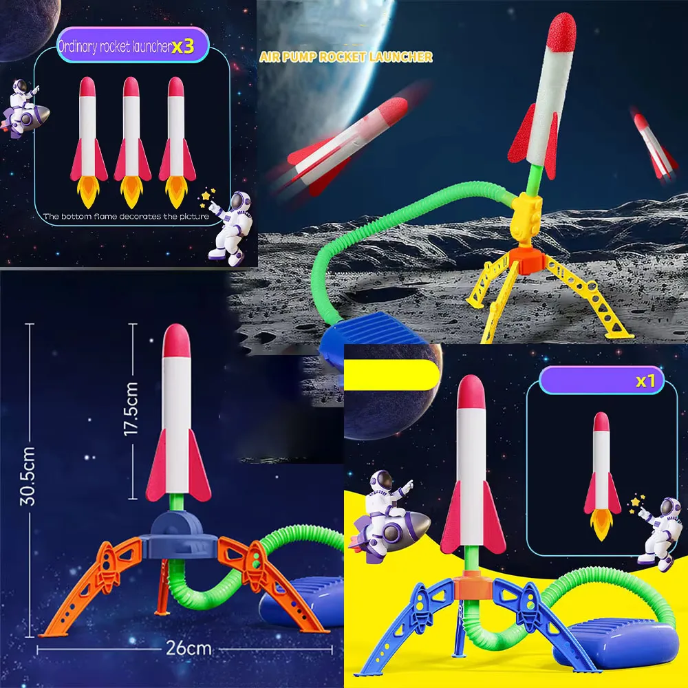 Children's Air Rocket Launching Game Set with Foot Pump Jump Practice Toy That Enhances Original Judgment & Motor Skills
