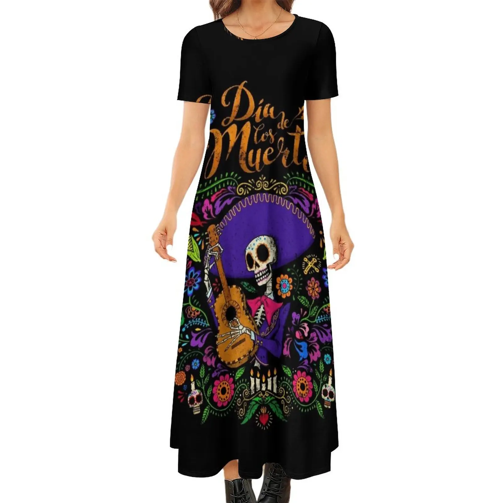 

DIA DE LOS MUERTOS Round Neck Short Sleeve Dress summer dress woman 2024 trendy elegant chic wedding evening dresses