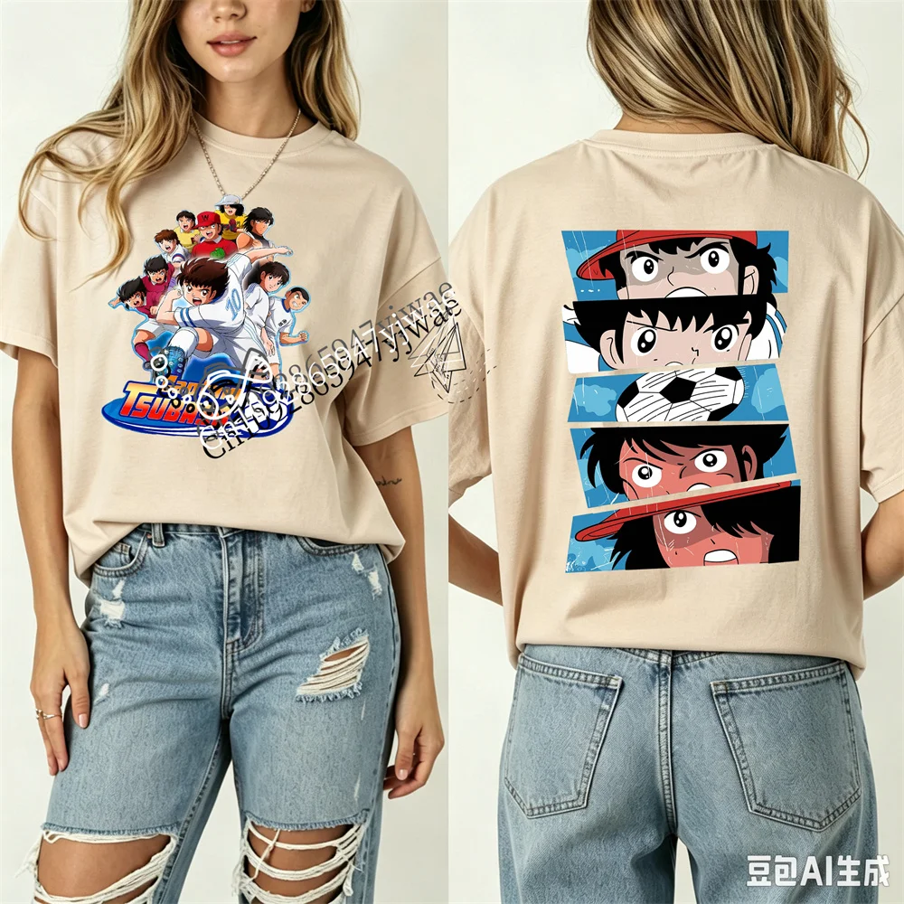 Japanisches Anime-T-Shirt Captain Tsubasa Tsubasa&Genzo&Kojiro 2-seitiges Grafik-Kurzarm-Fan-Geschenk-T-Shirt für Erwachsene und Kinder – Detail 5
