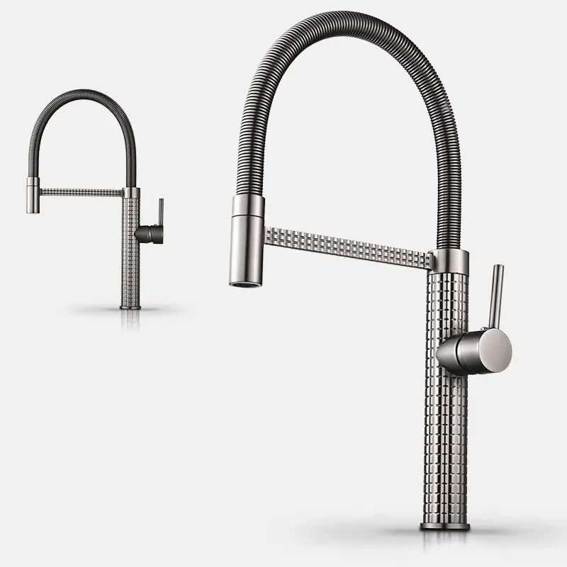 2023 Kitchen Faucet Matte Gray Sink Faucet Single Hole Single Handle Drop Down Spring Faucet Deck Installation Kitchen Water Tap