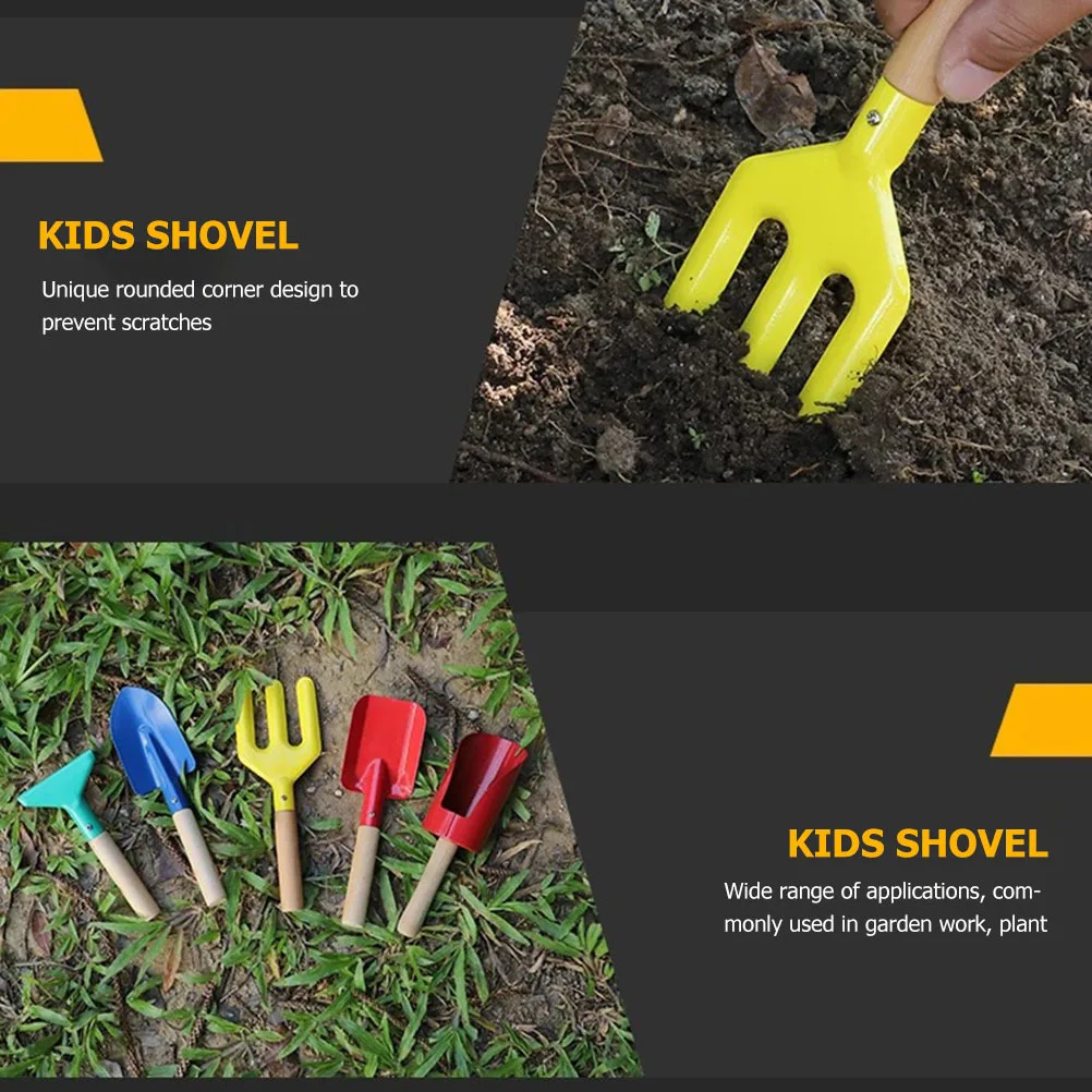 ชุดเครื่องมือทำสวนสำหรับเด็ก 5 ชิ้น พร้อมด้ามจับไม้ เครื่องมือทำสวนขนาดเล็กที่ใช้งานได้จริงสำหรับเด็ก ใช้ปลูกต้นไม้กลางแจ้ง