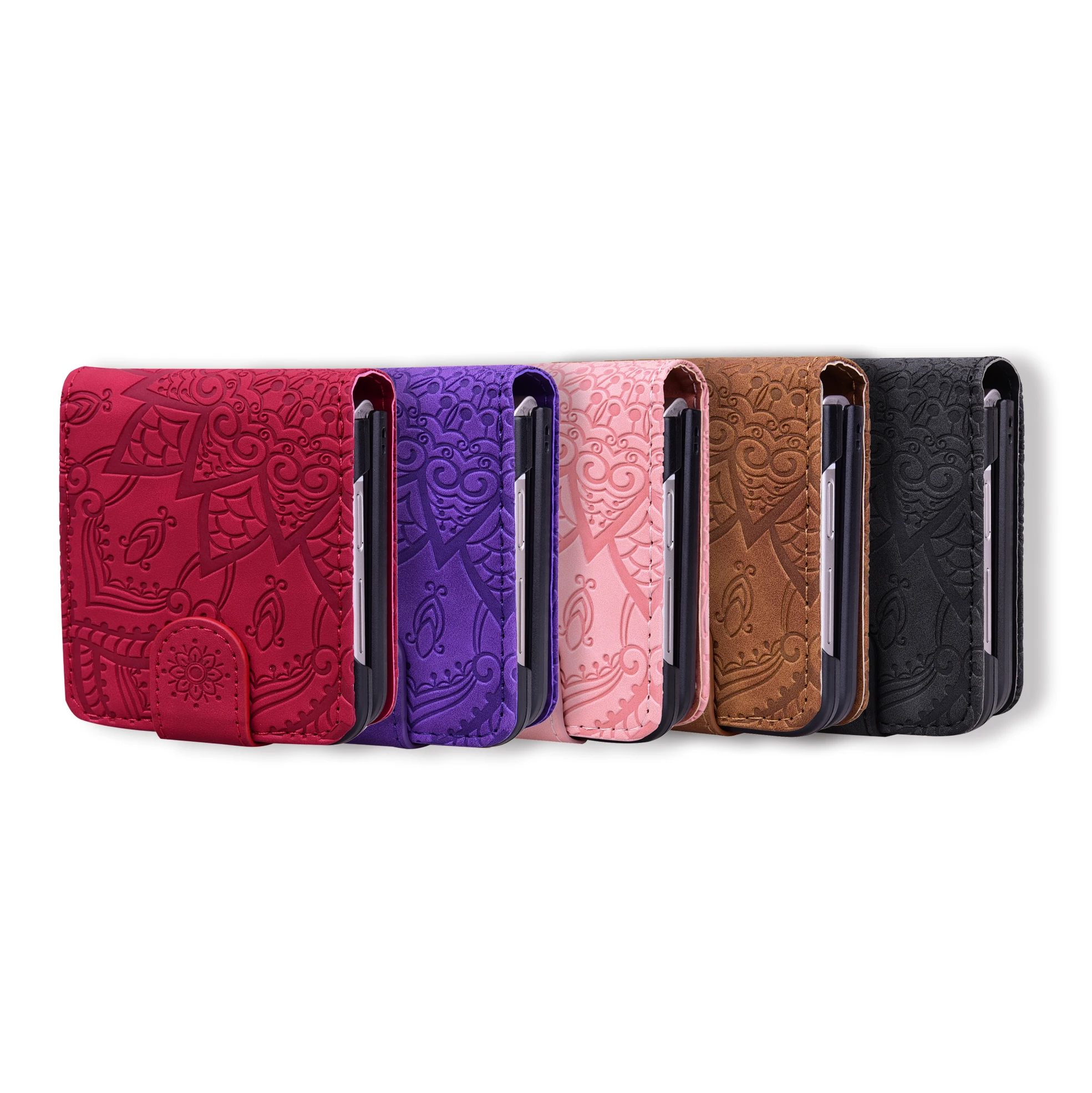 Wallet Card Holder Leather Phone Case for Samsung Galaxy Z Flip 5 4 3 5G Flip4 5G Flip3 Matte Feeling 3D Embossing Cover Fundas