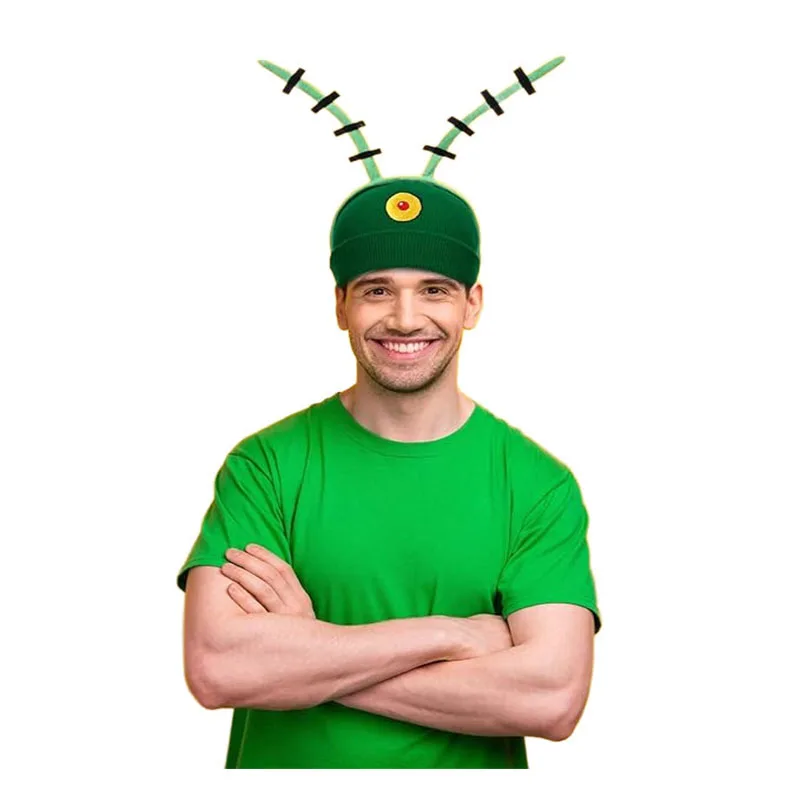 Męskie Damskie Duże Oczy Zielony Kapelusz i Opaska z Antenami na Halloween Kostium Imprezowy Ocean Morze Plankton Anime Cosplay Przebranie Akcesorium