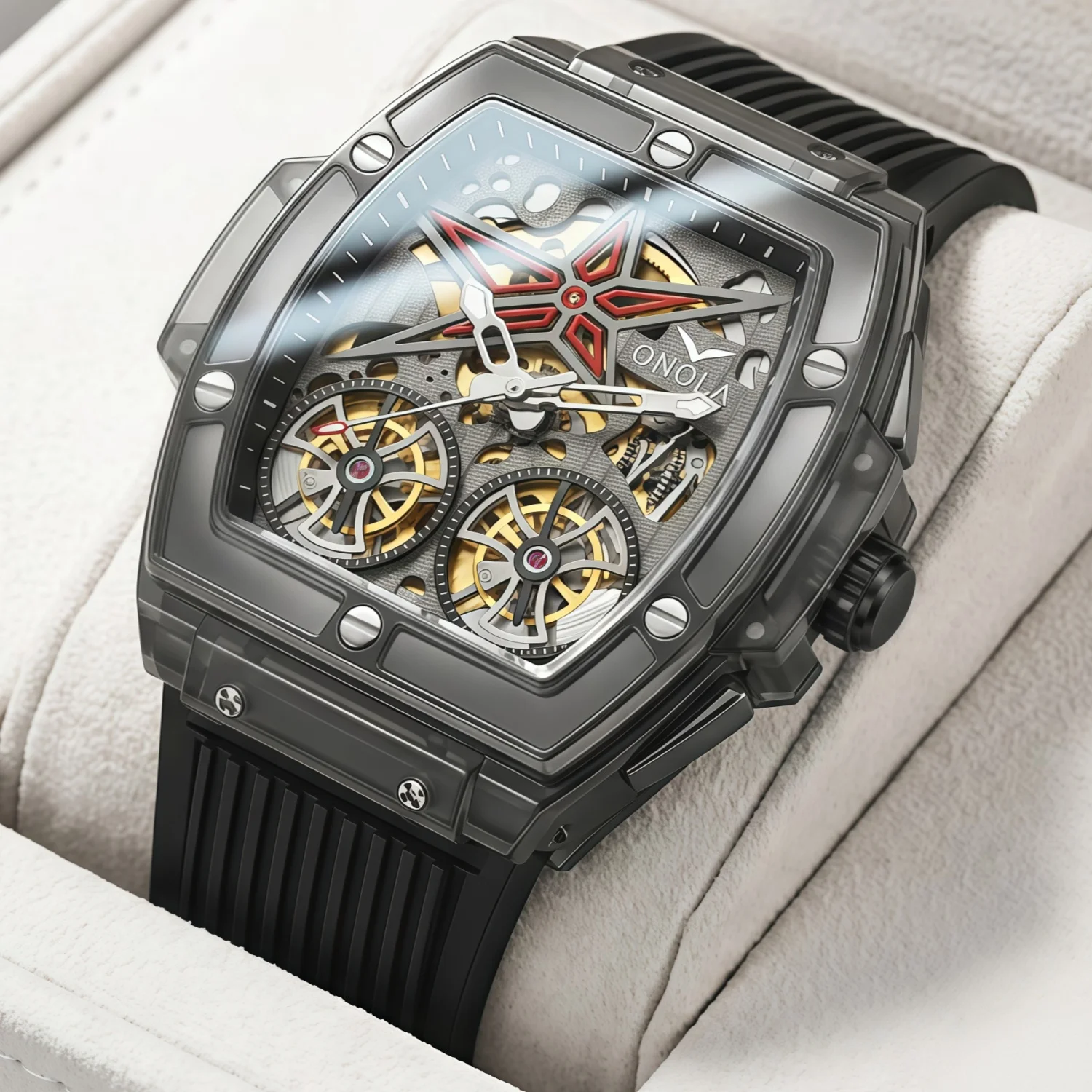 Fahion men watch  ONOLA Sprot Plastic Transparent Hollow Full Automatic Mechanical Watches Men Waterproof Clock