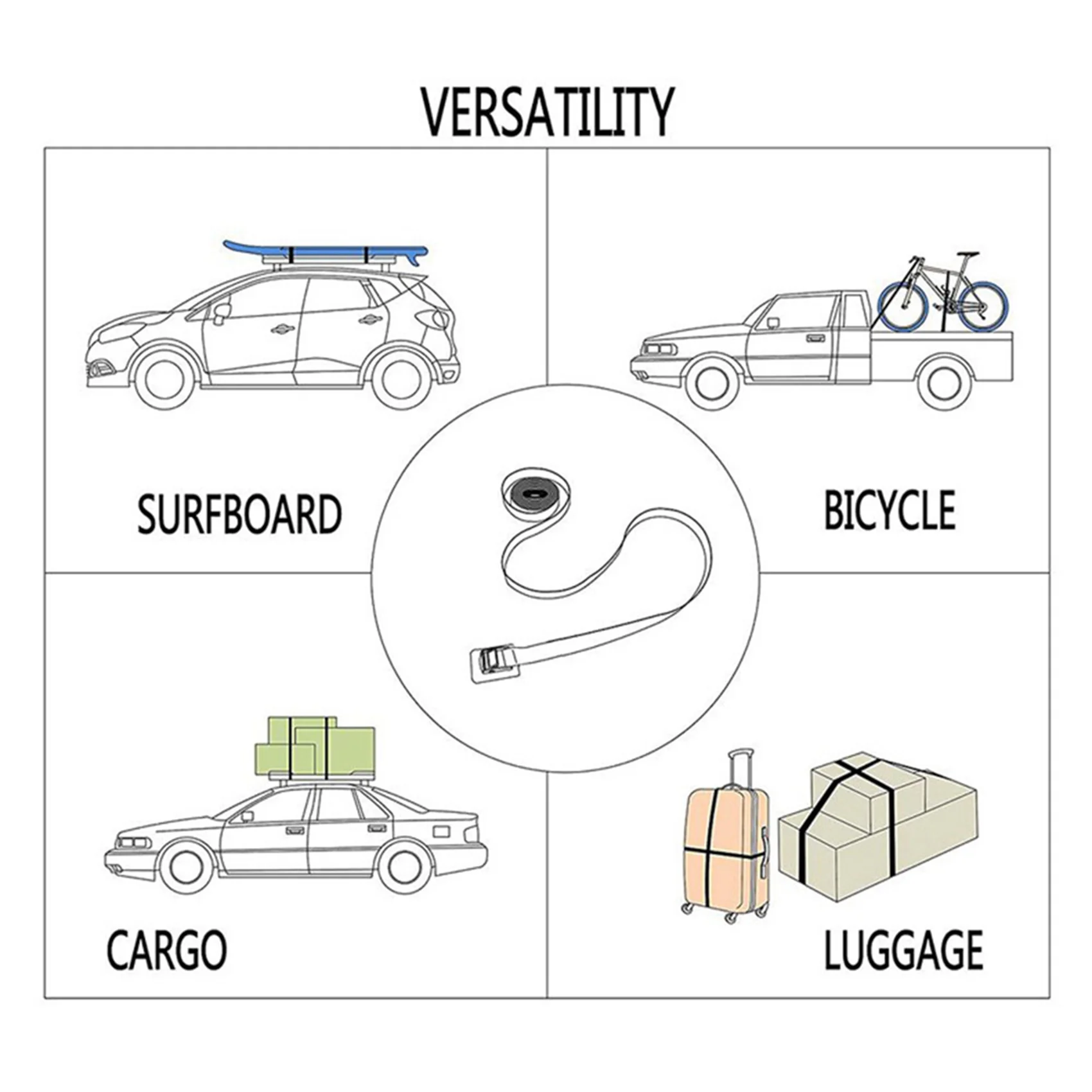 M93K-4Pcs Outdoor Lashing Tie Strap Surfboard Kayak Roof Rack Cam Buckle Rope Tie Down Top Rack Belt For Car Bicycle Strap