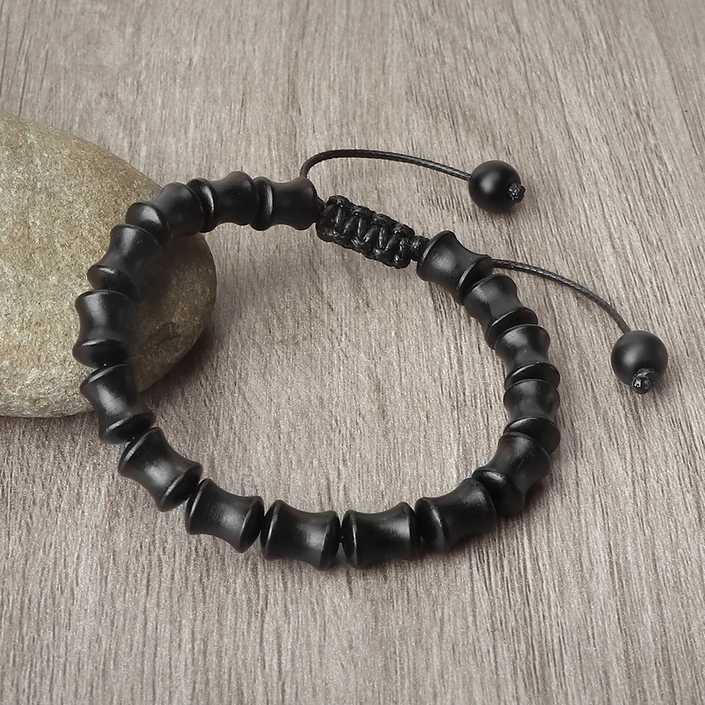 New Wooden Beaded Bracelet Women Men Vintage  Bamboo Shape Sandalwood Black Rosewood Beads Braided Bangles Friends Lucky Jewelry