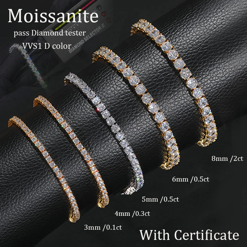 Imagem -03 - Muito Bem Masculino Mulher Moissanite Tênis Pulseira Prata Esterlina 925 100 Pulseira Gra Vvs1 d Cor Moissanite com Certificado