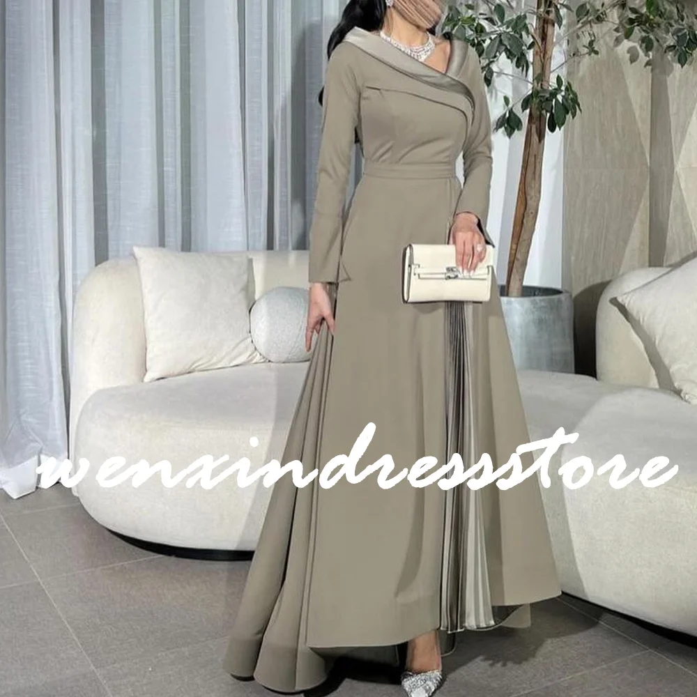 Customized Classic Ruched V-Neck Jersey Long Sleeves Evening Dresses Formal A-Line Pleats Vestido De Noche Saudi Arabia 2024