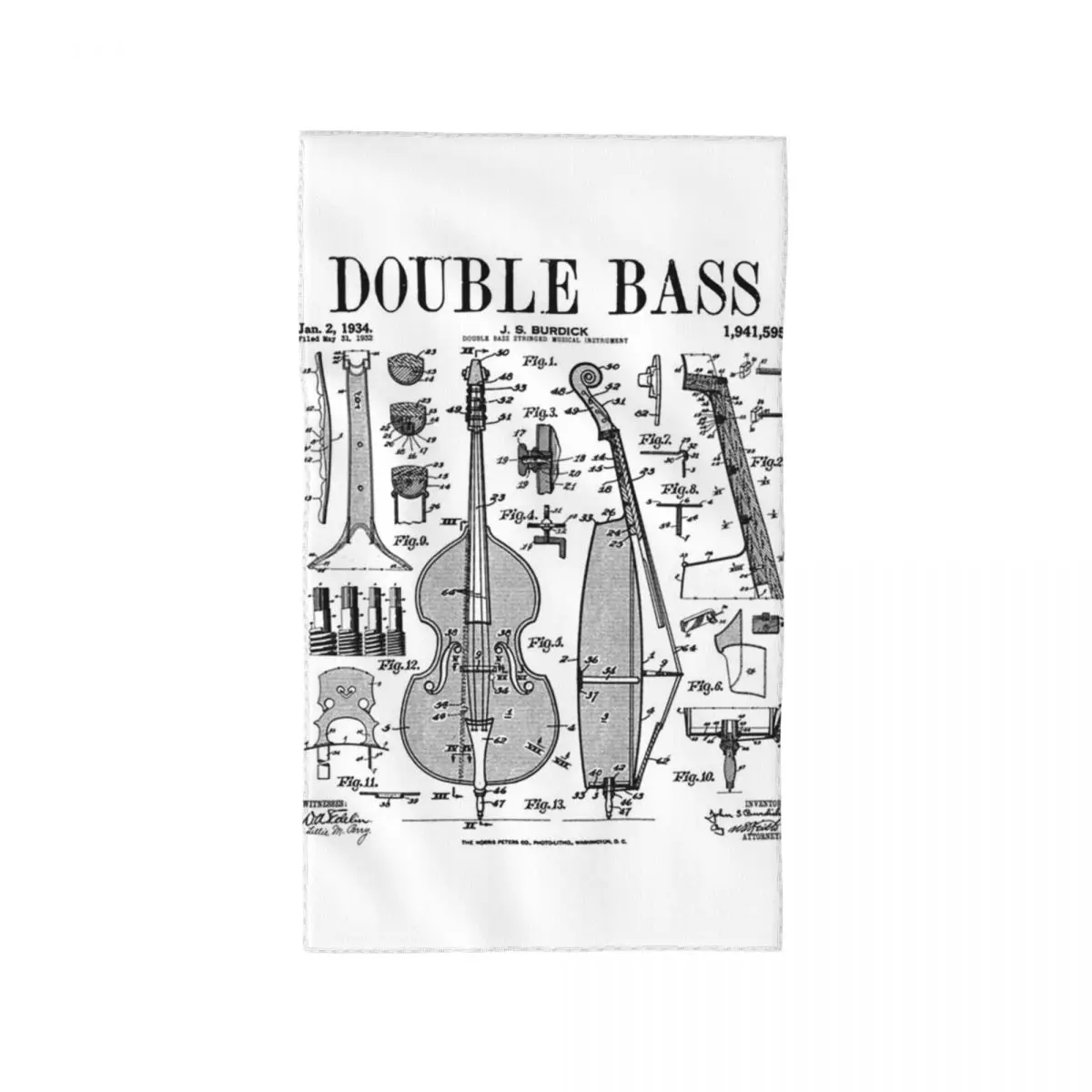 Custom Double Bass Player Bassist Musical Instrument Vintage Patent Soft Face Towel Quick Dry Pool Bath Cotton Towels Breathable