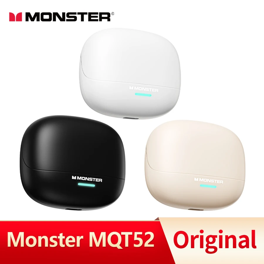 Monster MQT52 TWS بلوتوث 5.4 سماعات الألعاب الحد من الضوضاء سماعات تشغيل سماعات أذن رياضية الكمون المنخفض HD دعوة سماعة