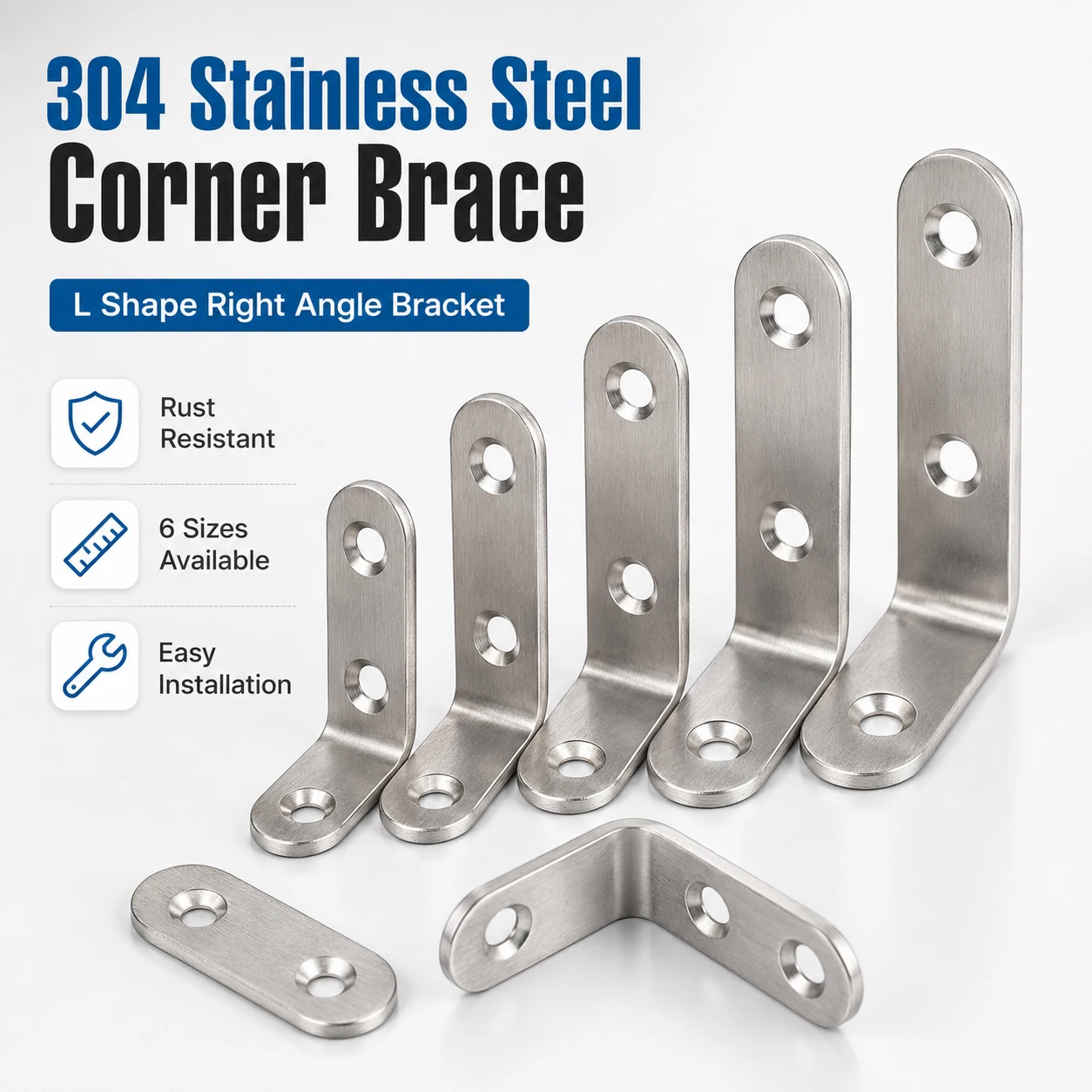 5-10Pcs 304 Stainlesss Steel Corner Brace, L Shaped Angle Bracket Fastener for Cabinet Bed Frame, Rustproof Shelf Support