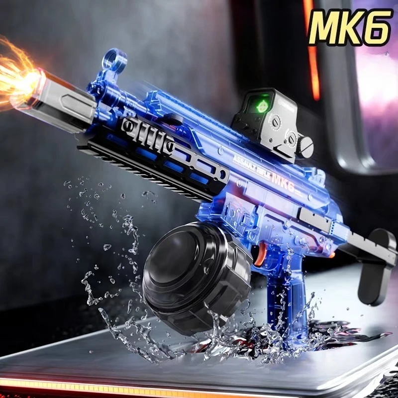 

62cm Electric MK6 Model Water Gun Toy With Buttstock Two Batteries Automatic Water Spray Pistol Blaster Toy for Boys Adult Gift