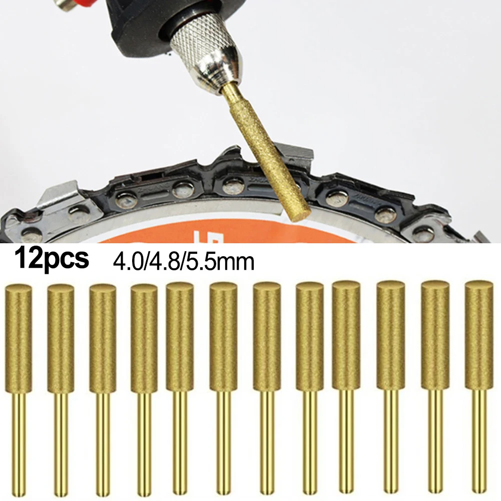 12Pcs Diamond Chainsaw Ener Sharpener 4.0/4.8/5.5mm 3mm Shank Diamond Grinding Head Tools For Electric Chain Saw Stone Carving