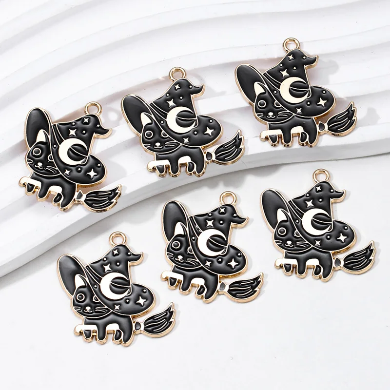 10pcs New Halloween Cat Enamel Charms Magic Animal Funny Pendants For Making DIY Handmade Findings Accessories Necklace Jewelry