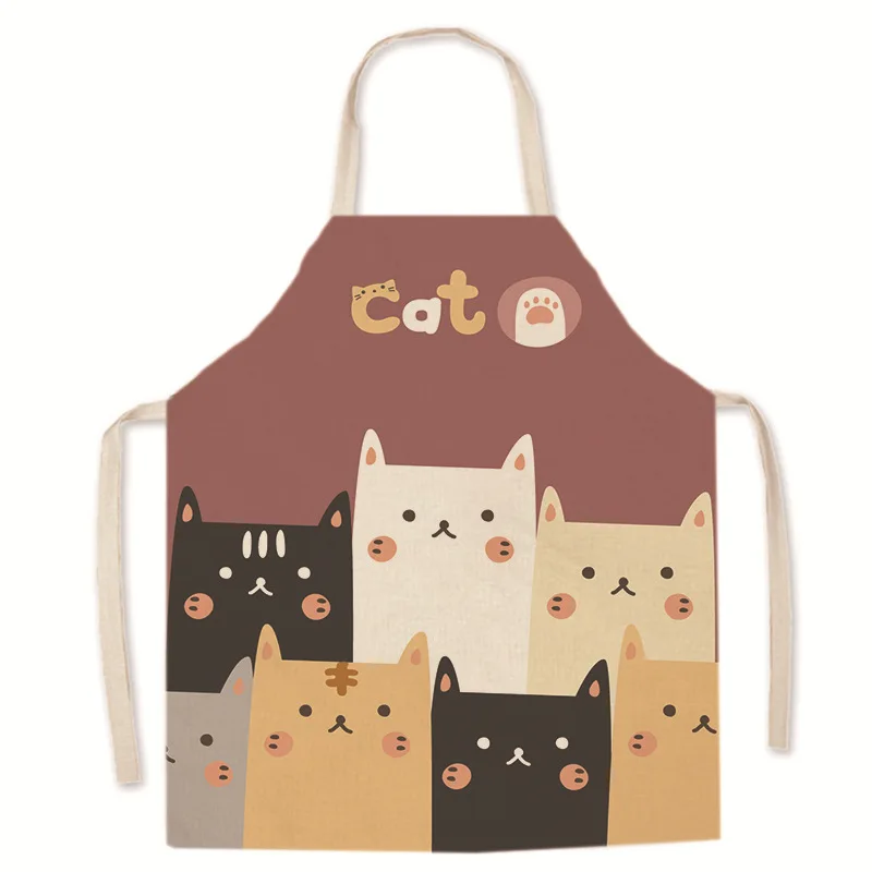 1Pcs Cotton Linen Halter Design Kitchen Supplies Anti-fouling Cartoon Cat for Waterproof Aprons Men Women Baking Accessories