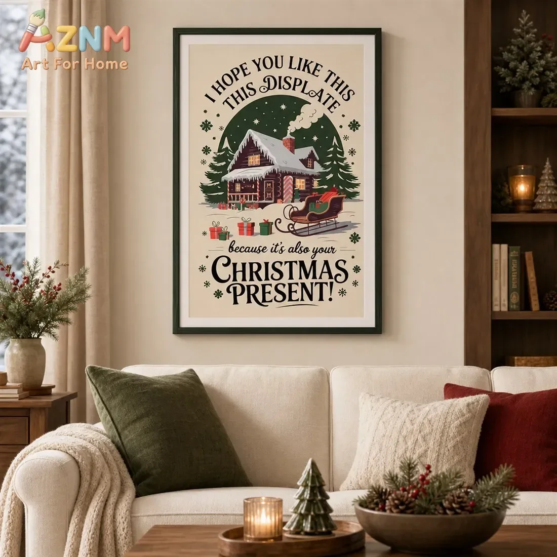 AZNM Funny Christmas Text Canvas Wall Art Winter Snow Cabin Sleigh Gift Print Poster Vintage Holiday Home Bedroom Decor Unframed