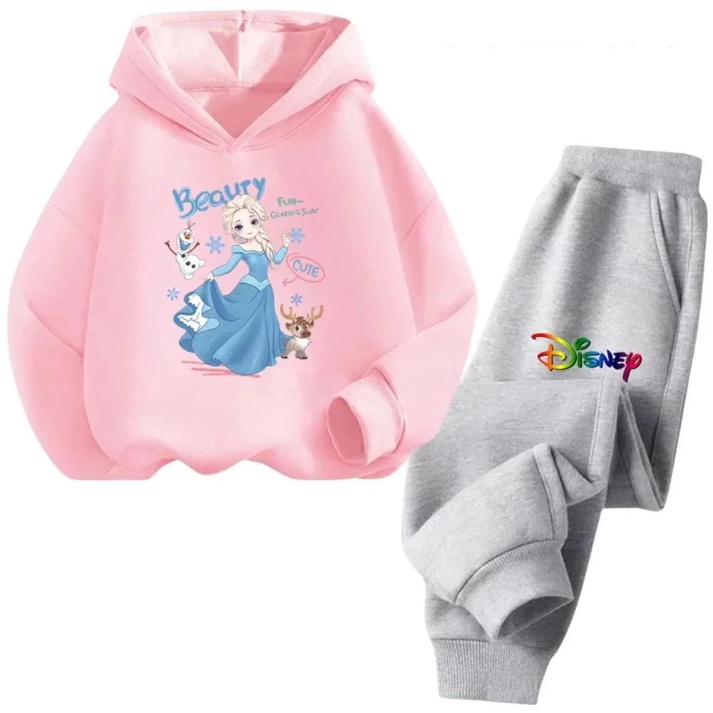 Disney Snow White Hoodie Set Girls Cartoon 3-14 Years Old Kawaii Street Casual Kids Sweatshirt Children's Frozen Trucksuit