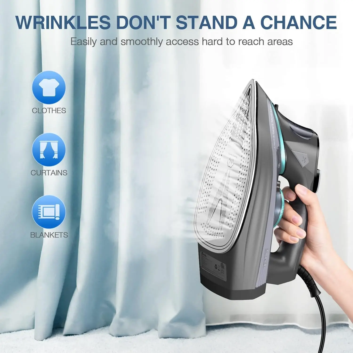 مكواة بخار للملابس 1700 وات مع قاعدة سيراميك غير لاصقة، 3 اتجاهات، إيقاف تلقائي، شاشة LCD رقمية ذاتية التنظيف، مضادة للتنقيط