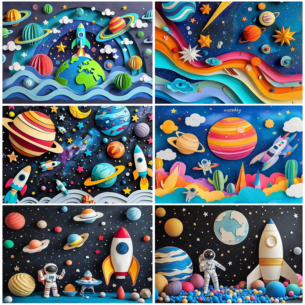 

Cartoon Astronaut Rocket Space Planet Birthday Party Decorations Backdrop Starry Sky Children's Gifts Banner Baby Shower Supplie