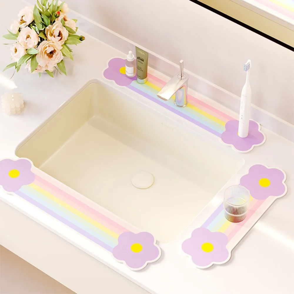 Flower Pattern Diatomite Absorbent Pad Anti-mildew Absorbent Drying Faucet Drain Pad Non-Slip Absorbent Drying Mat Kitchen