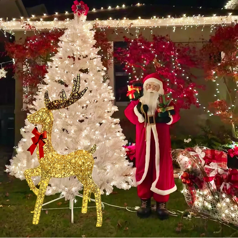 Lighted LED Reindeer with Red Bow Ribbon