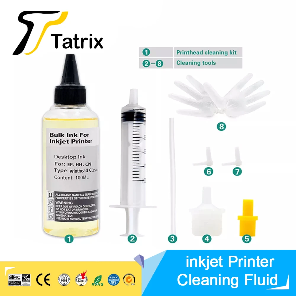 Tatrix Comaptibel inkjet Printer Cleaning Fluid Printhead Cleaner Kit Printers Liquid for Nozzle Inkjet Printers Cleaning KIT