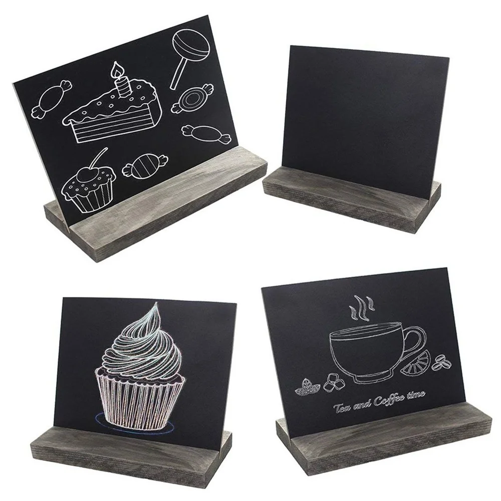 Wooden Mini Blackbord Wood Base Stand Rustic Style Tabletop Chalkboard Small Sign Name Card 15.3x12.7x4.6